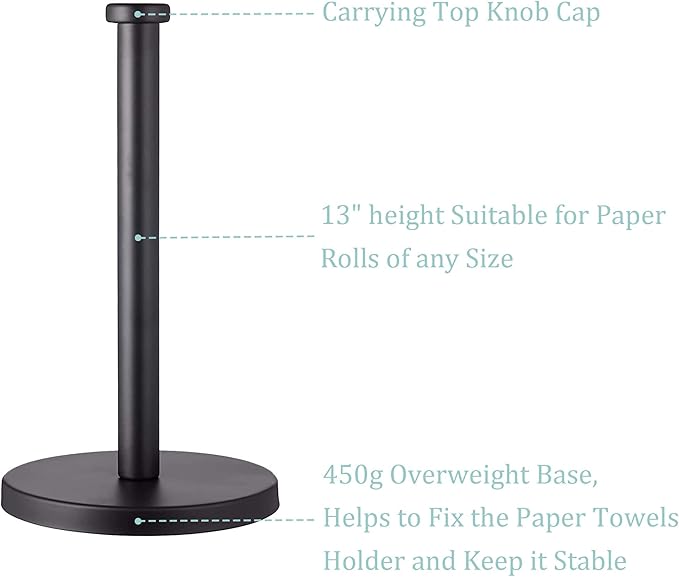 Paper Towel Holder, Black, Stainless Steel, Countertop, Kitchen, Bathroom