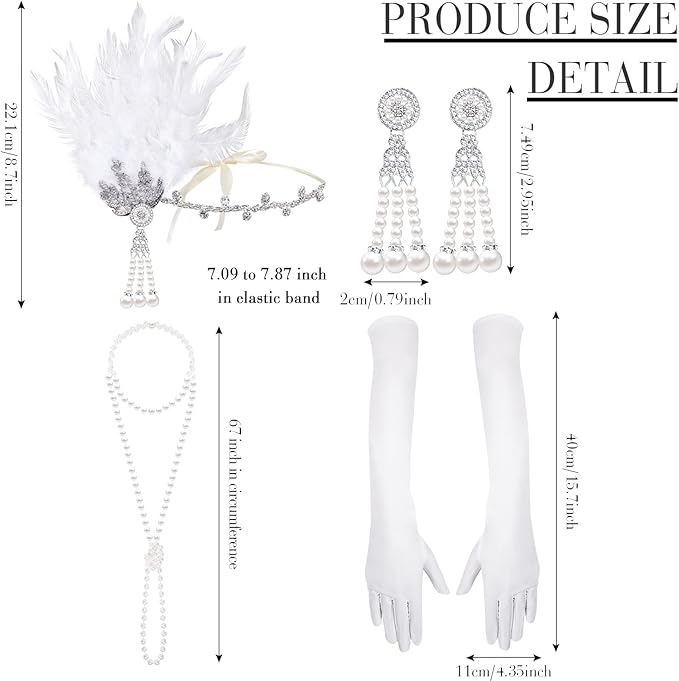 Zhanmai 6 Pcs Flapper Dress Flapper Costumes for Women 1920s Accessories Set Headband Pearl Necklace Earrings Gloves Stick
