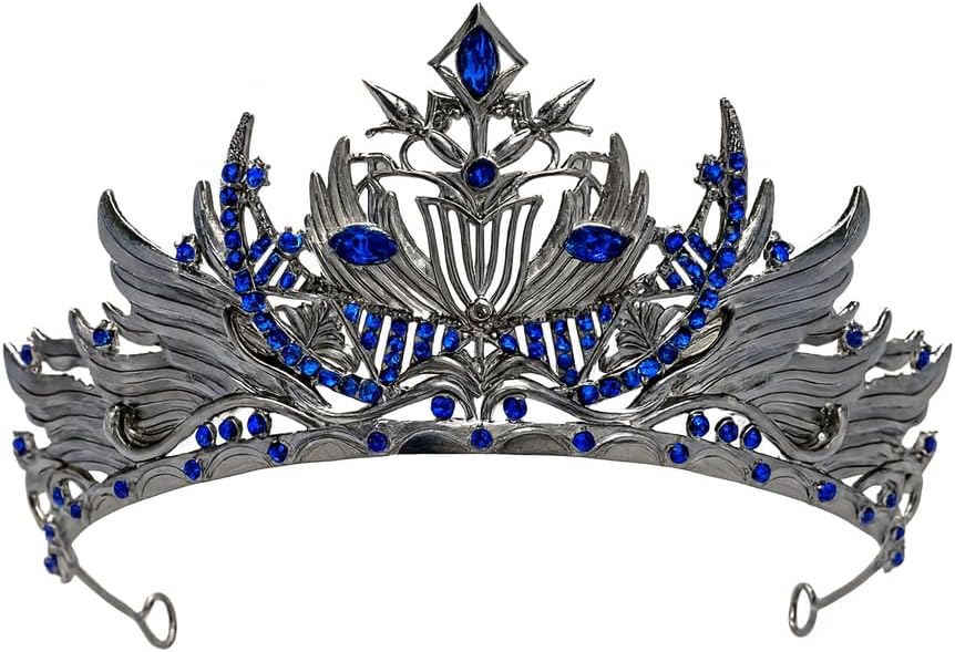 Gothic Red Crystal Flame Wing Tiara Crown for Women Girls, Halloween Cosplay Dark Queen Headpiece, Vintage Rhinestone Headband for Masquerade Party Wedding Prom Stage Accessories