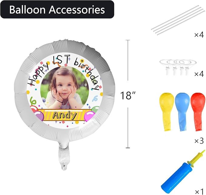 Custom Balloons Photo Text Party Personalized Picture Balloons with logo Names Balloons First Birthday, Birthday Party, 16 years old Party, Christmas Party Balloon With Stand and Pump