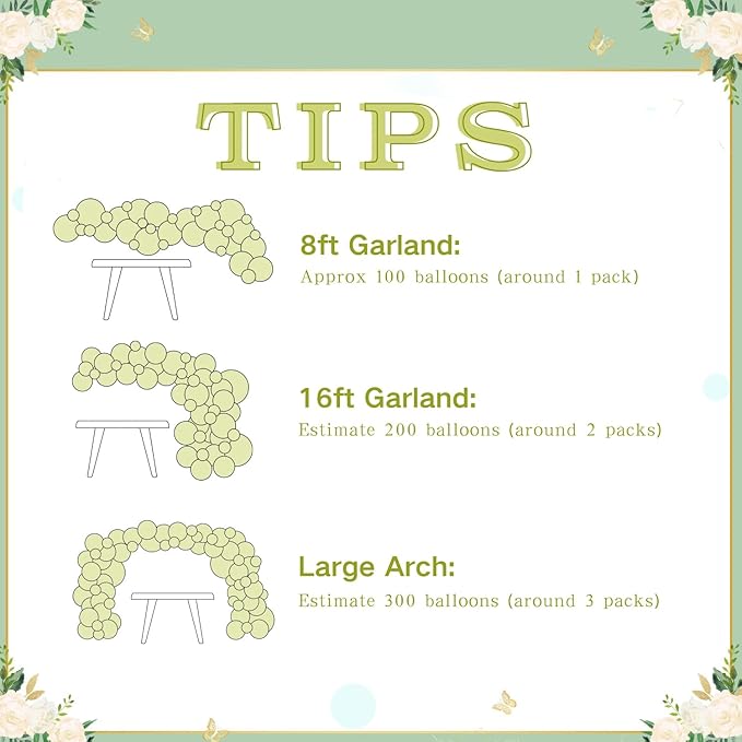 Sage Green Balloon Arch Kit 126 Pcs Neutral Green and White Metallic Gold Balloon Arch Garland Kit for Wedding Birthday Baby Shower Gender Reveal Bridal Decorations