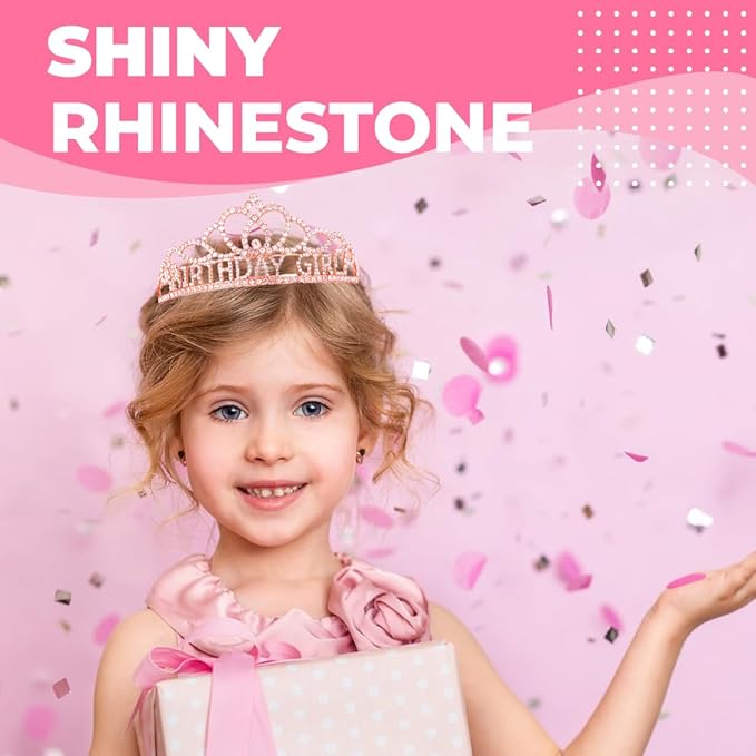 Birthday Tiara and Crown with Sash for Women, Hair Accessories for Wedding Party Costume (A1 - Rose)