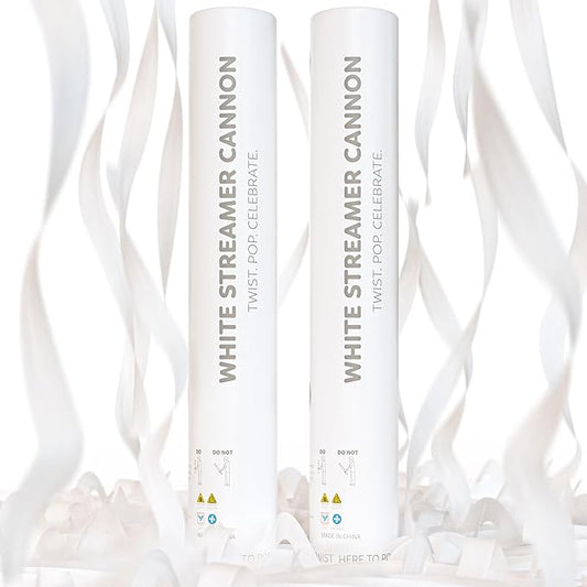 2 Pack Steamer Cannon Confetti Poppers | Biodegradable White Streamers | TUR Party Supplies | Launches Up to 25ft | Giant (12 in) | Party Poppers for Graduation, Birthdays, Weddings, and Memorial Day