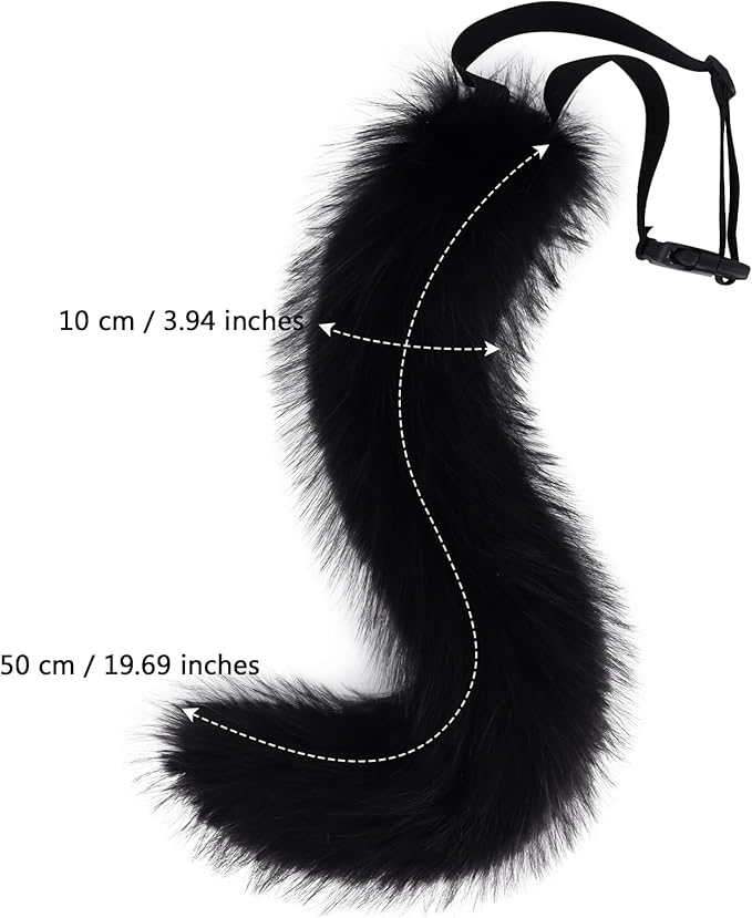 Animal Cat Wolf Fox Dog Faux Fur Tail for Halloween Party Cosplay Costume Accessories Black