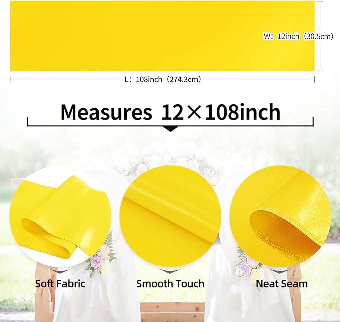 5 Pack Satin Table Runner Yellow 12 x 108 Inch Long,Satin Silk Table Runner for Wedding,Birthday Party and Banquet(Yellow,5 Pack)