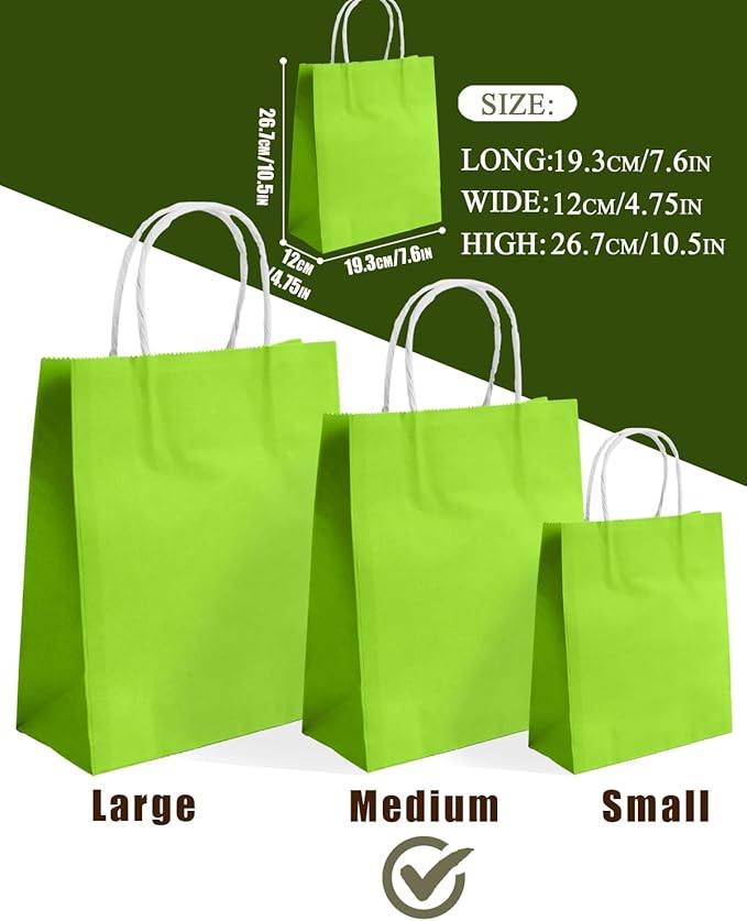 qiqee 30PCS Medium Gift Bag with Handles Bulk 11"x5"x8" Gift Bags Plum Green Bags Multiple Uses (Medium Size)