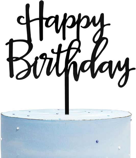Happy Birthday Cake Topper, Black Acrylic Versatile Cake Topper for Birthday Party Decoration Ideas, Perfect Keepsake for your family and friends