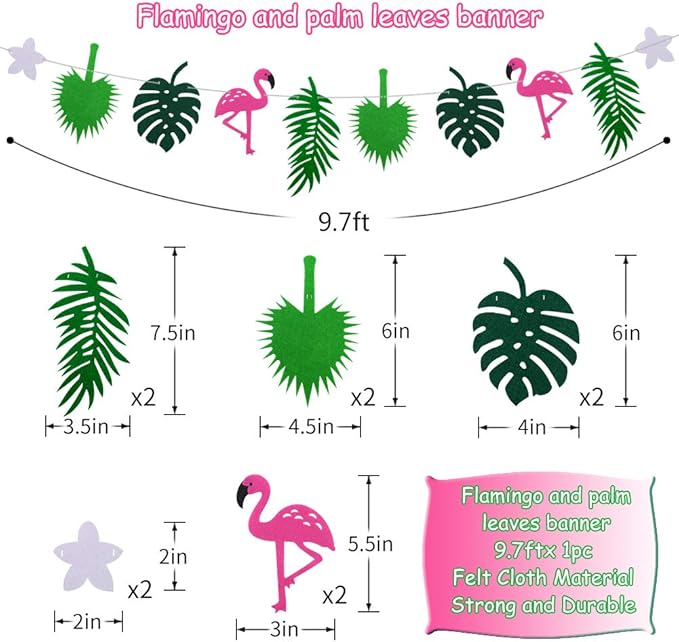 Hawaiian Party Decorations, Tropical Birthday Party Supplies Flamingo and Palm Leaves Banner Tissue Paper Fan Pineapple Honeycomb Ball for Summer Luau Bachelorette Party