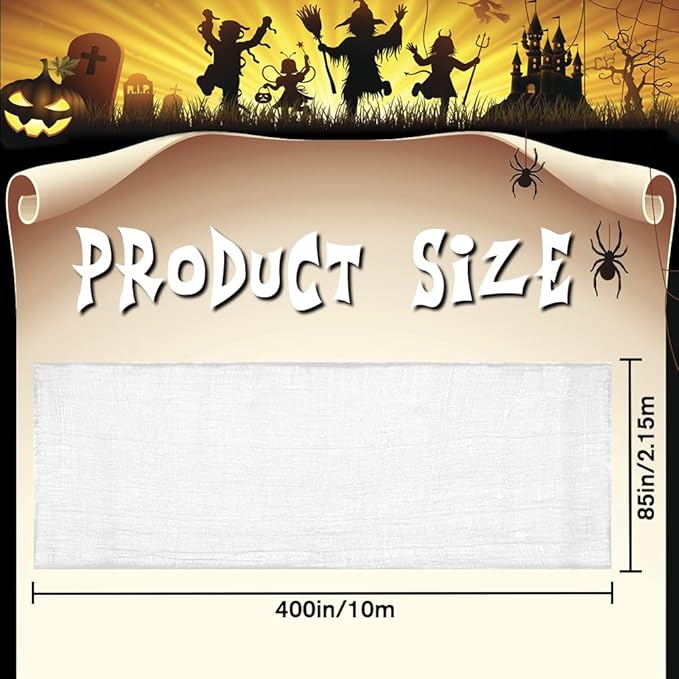 400" x 85" Halloween Creepy Cloth Decoration, Large White Spooky Fabric Cloth Scary Gauze Cheesecloth for Haunted House Halloween Party Yard Wall Indoor Outdoor Decor