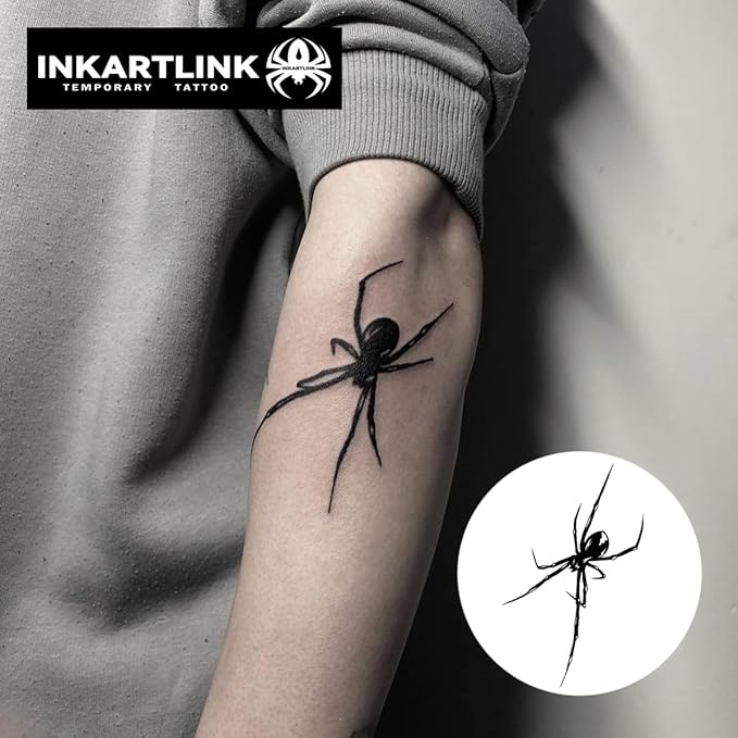 INKARTLINK Tattoo Tech, 2 Sheets Large Semi Permanent Tattoo, Adult Art Design Temporary Tattoos, Lasts 1-2 Weeks, Waterproof, Realistic Look, No Adhesive, No Reflection (Long Legged Spider Design)