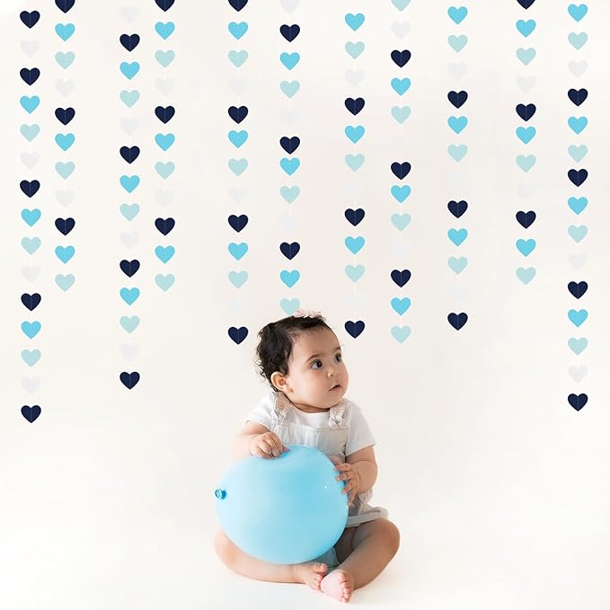 Light-Navy Blue White Party-Decorations Heart-Garland - 52ft Bridal Shower Hanging Streamers,Birthday Bachelorette Valentines Baby Wedding Engagement Under The Sea Frozen Backdrop Decor Burgleda