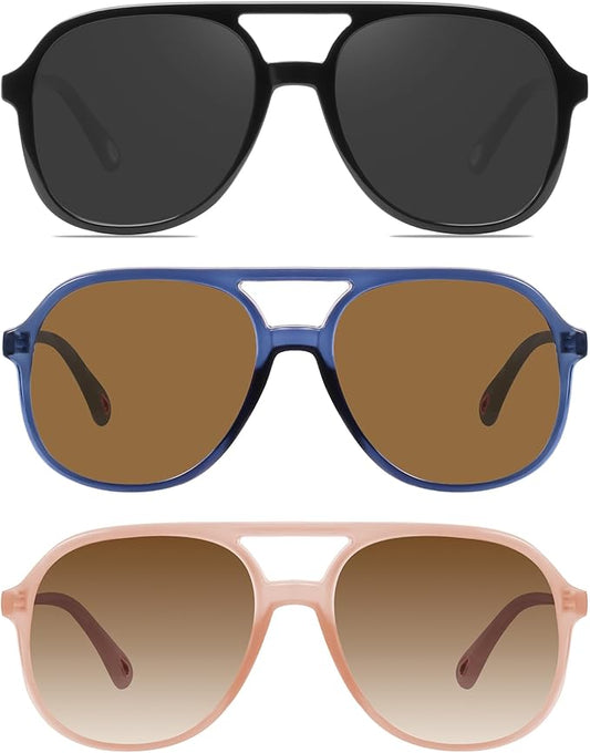 YDAOWKN Retro Square Aviator Sunglasses for Womens Mens Vintage 70s Double Bridge Sun Glasses