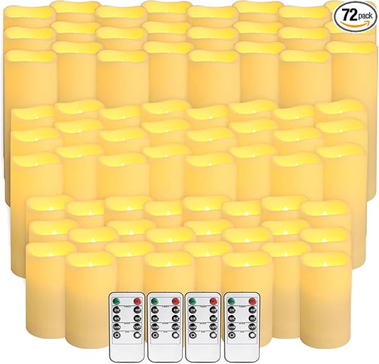 72-Pack LED Flameless Candles with Remote Control -Flickering Flameless Candles-Remote Timer Perfect for Wedding Parties, and Special Occasions(Three Sizes)