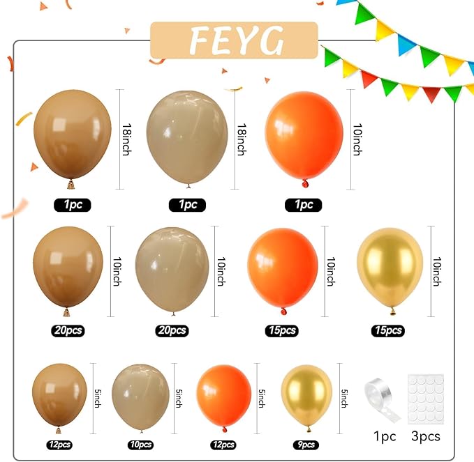 Orange Balloon Garland Kit, Pumpkin Balloon Arch Kit, Orange Brown Sand White Gold Balloon for Fall Boho Baby Shower Birthday Wedding Bridal Shower Thanksgiving Party Decorations