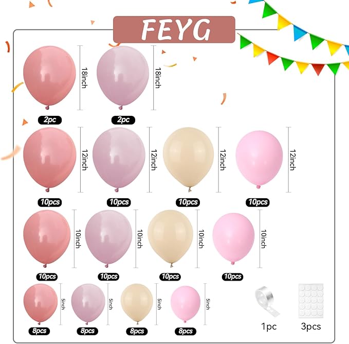 Dusty Pink Balloon Garland Arch Kit, Dusty Pink Light Pink Sand White Latex Party Balloon Boho Blush Nude Balloon Arch Kit for Baby Shower Birthday Bridal Shower Wedding Gender Reveal Party Decoration
