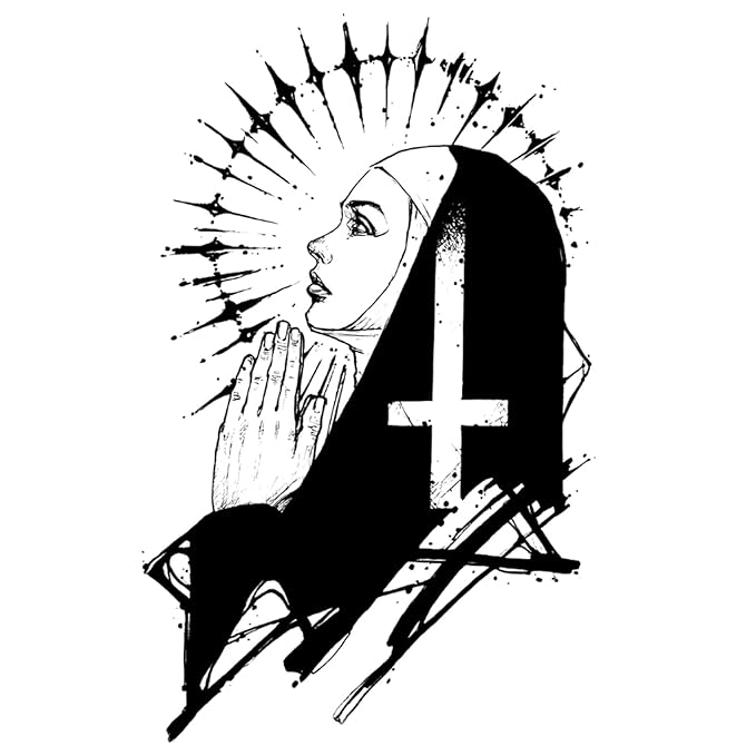 INKARTLINK Tattoo Tech, 2 Sheets Extra Large Semi Permanent Tattoo, Adult Art Design Temporary Tattoos, Lasts 1-2 Weeks, Waterproof, Realistic Look, No Adhesive, No Reflection (Pious Nun)