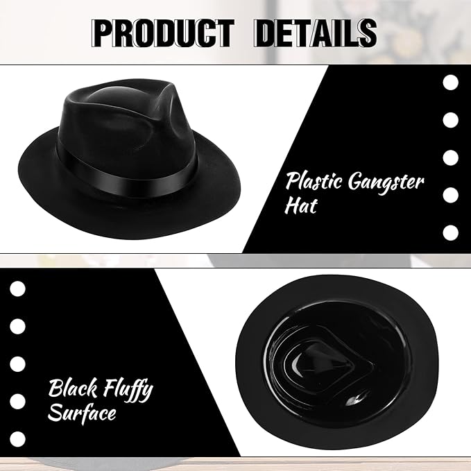 Xtinmee 48 Pack Gangster Hats for Men 1920s Bulk Plastic Gentlemen Costume Hats for Adults 1920s Party Accessories