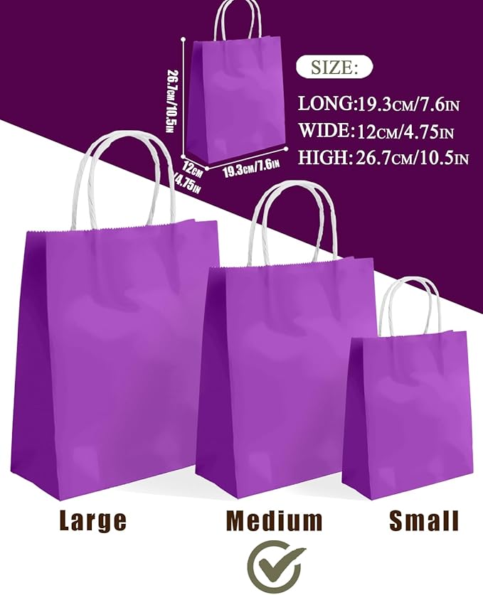 qiqee 30PCS Medium Gift Bag with Handles Bulk 11"x5"x8" Gift Bags Violet Bags Multiple Uses (Medium Size)