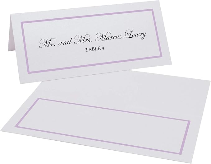 Single Line Border Printable Place Cards, Lavender (Choose Color), Set of 150 (25 Sheets), Laser & Inkjet Printers - Wedding, Party, Dinner, and Special Events - Made in the USA