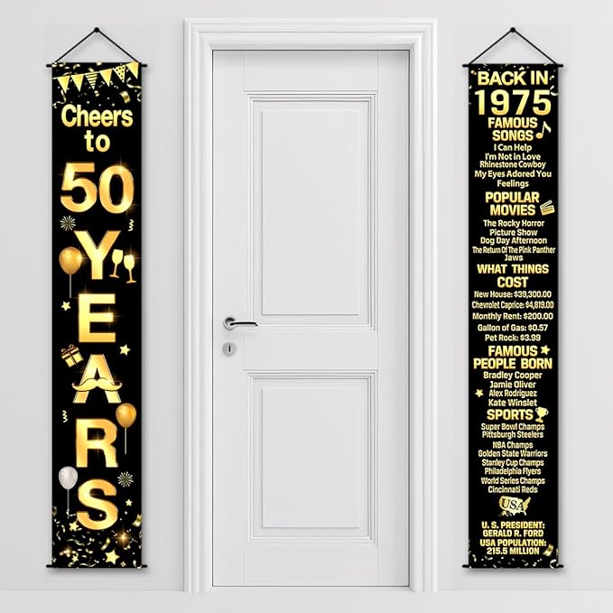 50th Birthday Party Anniversary Decorations Cheers to 50 Years Banner Party Decorations Welcome Porch Sign for Years Birthday Supplies (50th-1975)