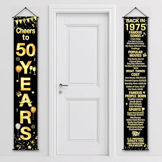 50th Birthday Party Anniversary Decorations Cheers to 50 Years Banner Party Decorations Welcome Porch Sign for Years Birthday Supplies (50th-1975)