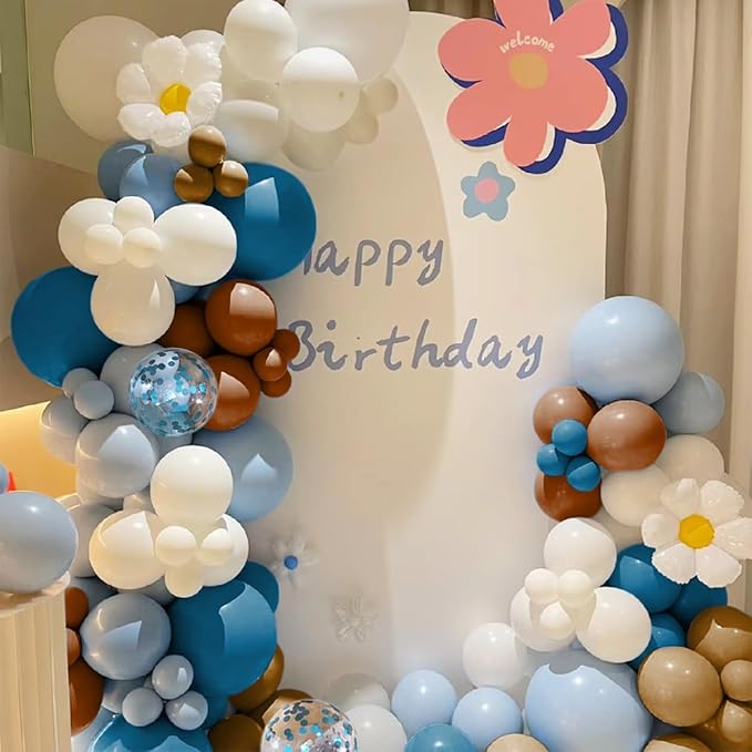 Boho Brown and Blue Balloon Garland Arch Kit, 156Pcs Light Ocean Blue Caramel Brown White Sand Nude Balloons for Birthday Gender Reveal Baby Bridal Shower Wedding Party