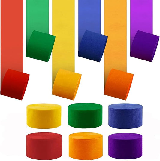 Large Crepe Paper Streamers 6 Rolls 2.2 Inch x 123 Ft/Roll Streamers for Party Backdrop Craft Tissue Paper Party Decorations Wedding Birthday Graduation Decor DIY Supplies - Multicolor