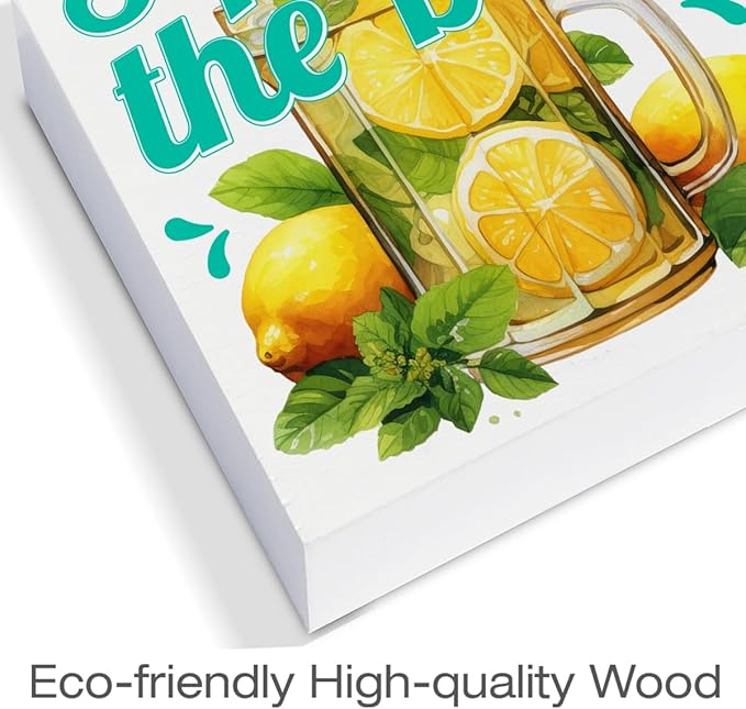Lemon Decor Farmhouse Summer Wood Block Sign Lemonade Decorations for Home Kitchen Wall 5 x 5 Inches