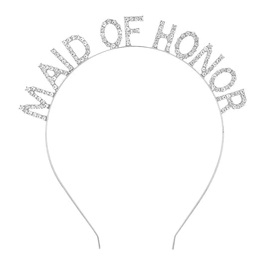 Silver MAID OF HONOR Headband Bachelorette Party Decorations Rhinestone Bridesmaid Headbands for Bridal Shower, Bachelorette Party, Wedding