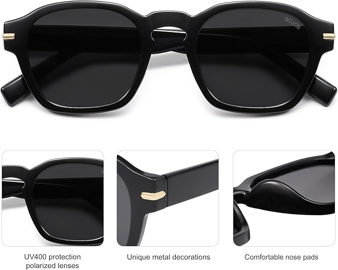 SOJOS Vintage Retro Square Polarized Sunglasses Men Standard Fit Trendy Womens Sun Glasses SJ2382