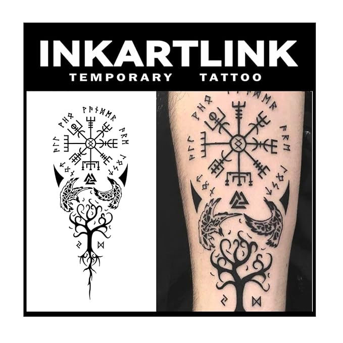 INKARTLINK Tattoo Tech, 2 Sheets Large Semi Permanent Tattoo, Adult Art Design Temporary Tattoos, Lasts 1-2 Weeks, Waterproof, Realistic Look, No Adhesive, No Reflection (Ancient Symbols)