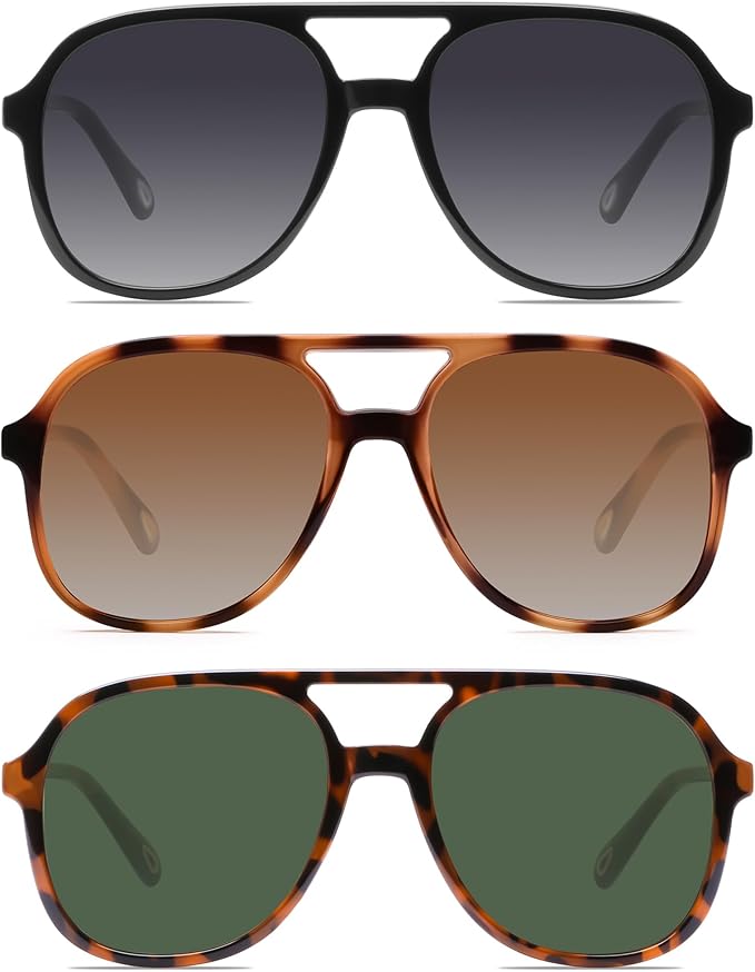 YDAOWKN Retro Square Aviator Sunglasses for Womens Mens Vintage 70s Double Bridge Sun Glasses