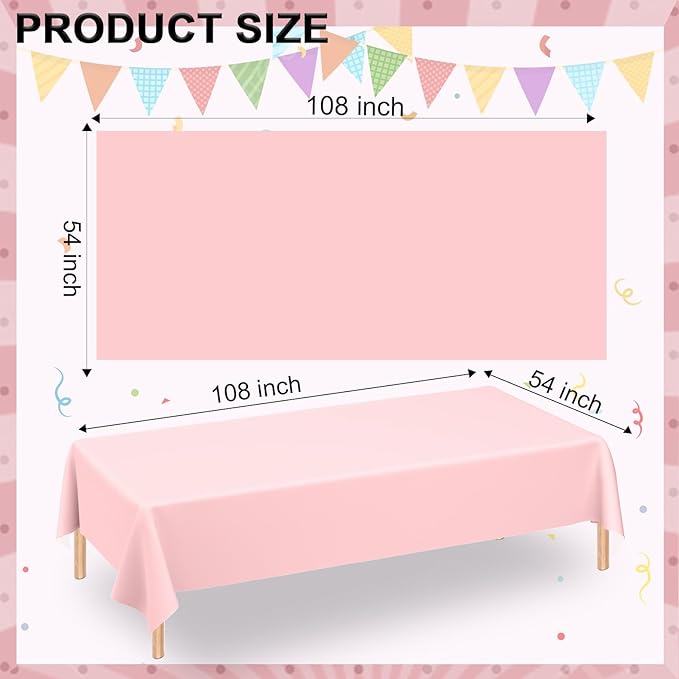 WNINK 3 Pack Light Pink Tablecloths, Pink Disposable Plastic Waterproof Table Cover, 54" x 108", for Birthday, Baby Shower，Wedding, Bridal Shower, Picnic Camping Parties