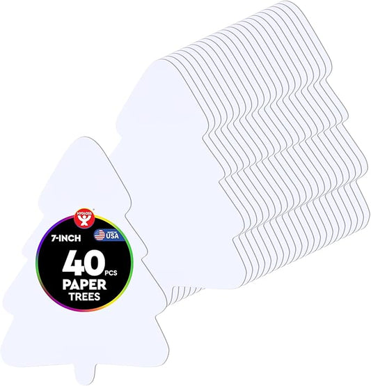 Hygloss Tree Shape Paper Cut-Outs for Arts & Crafts-Many Creative Uses-Christmas & Holiday Activities- White -7 Inches-40 Pcs
