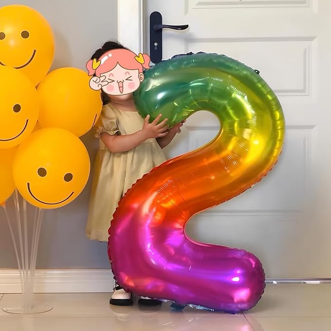 Rainbow Number 2 Balloon 40 Inch Rainbow 2 Balloon Giant Helium Foil Number 0 to 9 Balloons Birthday Wedding Party Digital Decorations Number 2