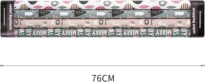 WRAPAHOLIC 30 Inch Christmas Wrapping Paper Roll - Jumbo Roll Rustic Kraft Pink and Grey Christmas Set for Holiday, Party Deco - 4 Rolls - 30 Inch x 120 Inch Per Roll