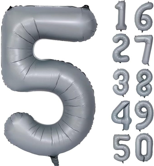 40in Gray Number 5 Balloons Big Foil Mylar Party Balloons for Girls Boys 5th Birthday Party Decorations Supplies