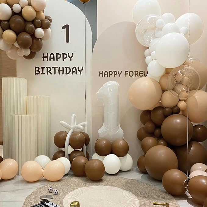 Boho Brown Balloon Garland Arch Kit, 166Pcs Coffee Brown Nude White Balloons for Neutral Bear Bridal Baby Shower Birthday Party Decorations