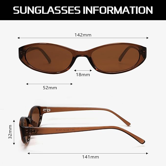 Retro Oval Sunglasses for Women Chic Cat Eye 90s Sunnies Lightweight Narrow Shades Trendy UV protection Sun Glasses