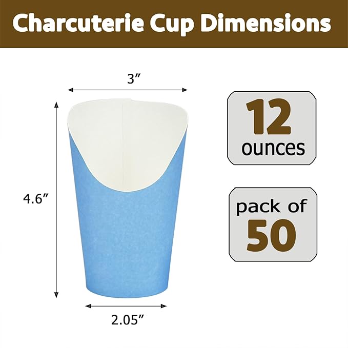 CAMKYDE 50 Pcs French Fries Holder, 12oz Disposable Paper French Fry Cups Charcuterie Cups for all Occasions (12oz, Blue)
