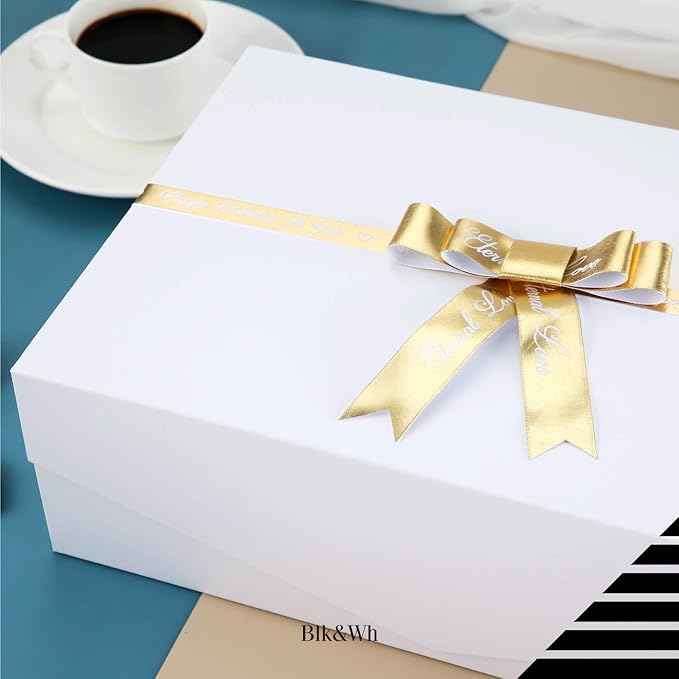 BLK&WH 6 Large Collapsible Gift Boxes with Magnetic Lids, Bridesmaid Proposal Boxes (Matte White)