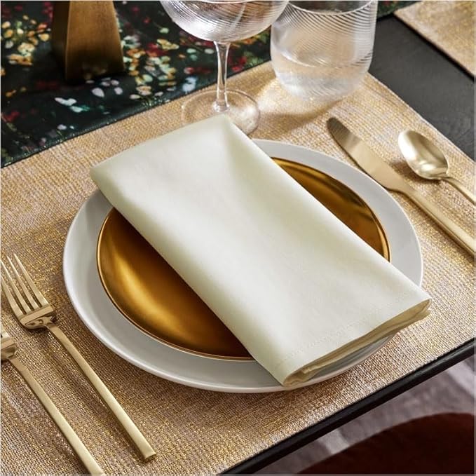 TARAN LIVING Pure Cotton Table Cloth Napkin Solid Dinner Napkin Sets Washable Dish Cloth Napkins Gifts for Her/Him Reusable Napkins Dining Décor - Set of 12, 18x18 inch - Off White