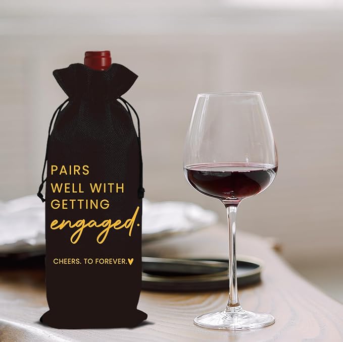 FBCCZEY Engaged Gifts Engagement Gifts for Couples Her Engagement Party Decorations Bridal Shower Decorations Wine Gift Bag Cheers To Forever Wine Bag - Black