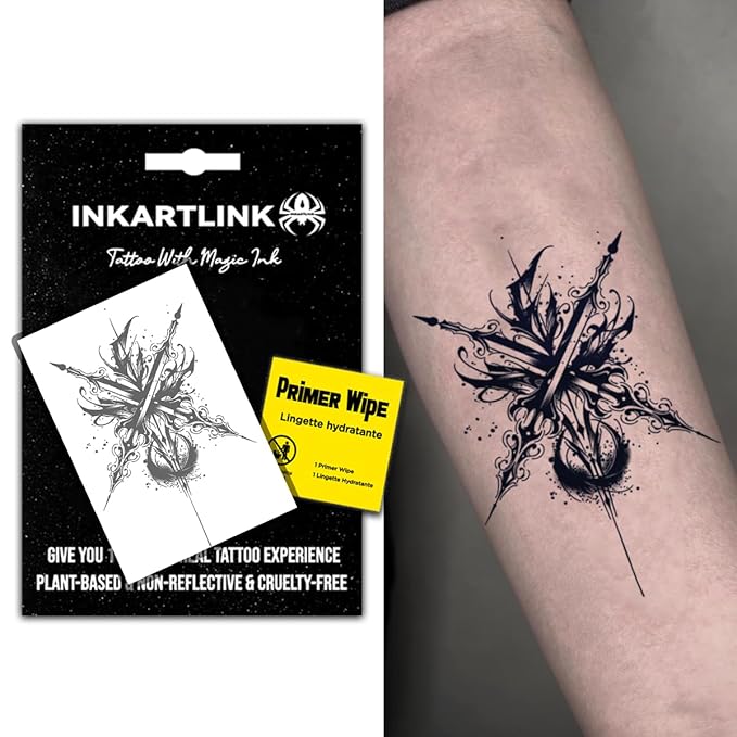 INKARTLINK Semi Permanent Tattoo, Temporary Tattoo, Beautiful and Realistic Design, Fun Tattoo Experience, Cruelty-free, Non-reflective, Waterproof (Ink Art 2)
