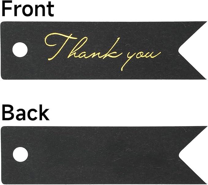 G2PLUS High-end Metallic Gold Thank You Tags, 100PCS 2.8'' x 0.8'' Gift Tags with String for Arts and Crafts,Gift Wrapping (Black)
