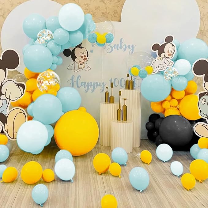 Black Yellow Blue Balloon Garland Arch Kit, 156 Matte Black Mustard Yellow Pastel Blue Balloons for Birthday Wedding Anniversary Baby Shower Bridal Party Decoration