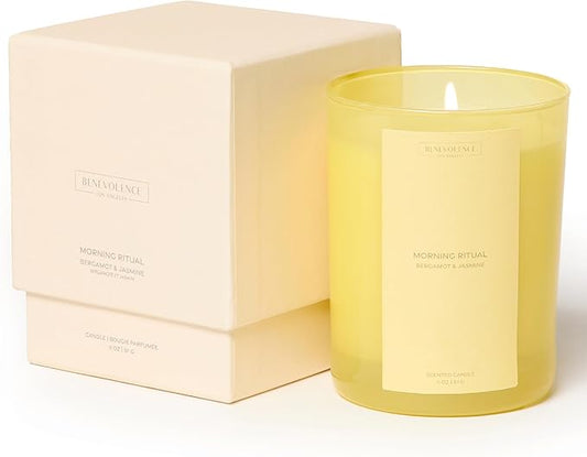 Bergamot & Jasmine Scented Candle | 11oz, 60 Hour Burn | Natural Soy Wax, Cotton Wick | Holiday Candles | Christmas Scented Candles for Home | Benevolence LA Sun-Kissed Collection - Morning Ritual