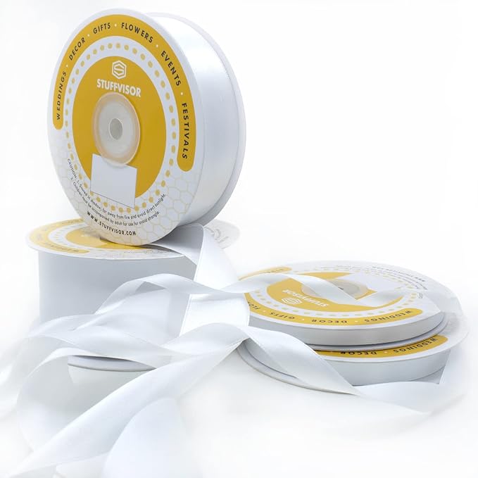 White Satin Ribbon, 1/2 inch x 50 Yards, Double Face Solid Color, Thick and Durable Ribbon Roll, 100% Polyester for Gift Wrapping, Crafts, Hair and Decorations