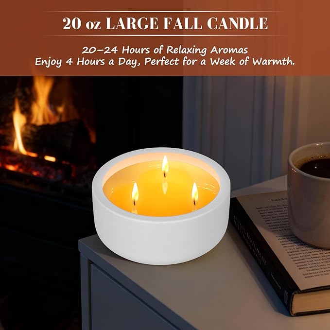 Viyffo Fall Candles - Vanilla Cupcake, 3 Wick Large Scented Candle, 20oz Soy Candles for Women & Men, Non Toxic Aromatherapy Candle, Ceramic Velas Perfect for Autumn Home Decor & Gift