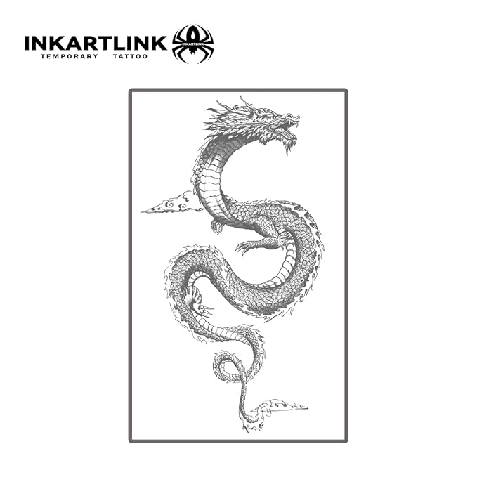 INKARTLINK Tattoo Tech, 2 Sheets Medium Semi Permanent Tattoo, Adult Art Design Temporary Tattoos, Lasts 1-2 Weeks, Waterproof, Realistic Look, No Reflection (dragon)